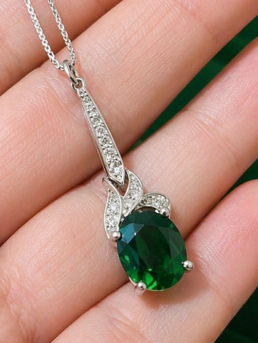 PANETTA 925 Italy Sterling Silver Green Stone Pendant Necklace Vintage